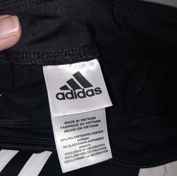 ADIDAS GIRL'S 10/12 LARGE LOGO 3 STRIPE ATHLETIC LEGGINGS BLACK WHITE - Picture 3 of 4